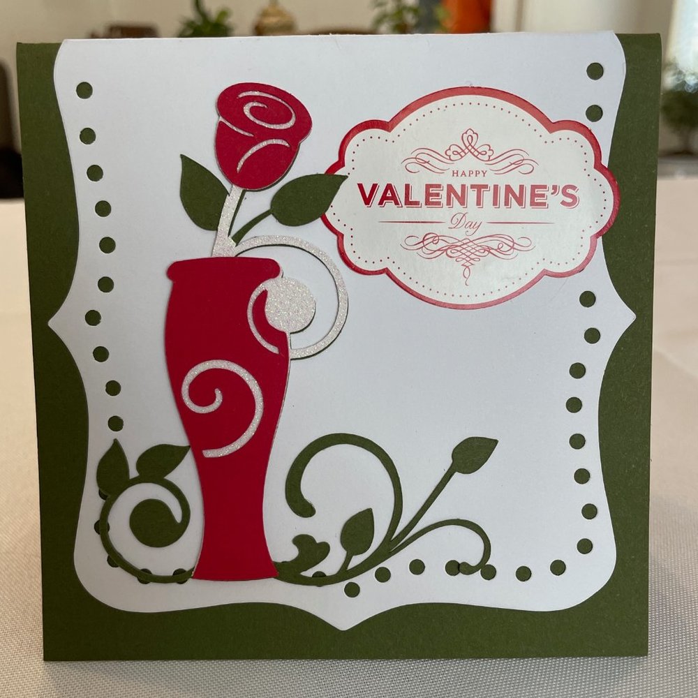 Valentine's Day Rose in Vase Greeting Card Handmade, Greeting Card, Valentine's